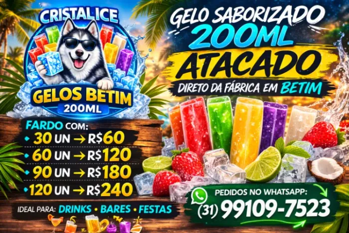 Gelo saborizado 200ml com sabores variados.