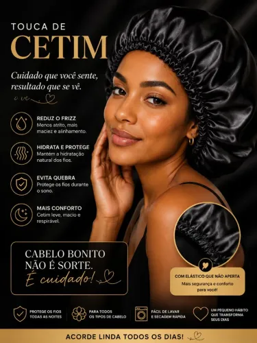 Touca de cetim para cabelos. 12 unidades. Preta.