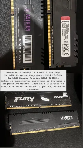 Memória RAM DDR4 16GB (Mancer e Kingston Fury)