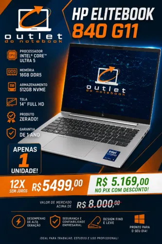 Notebook HP EliteBook 840 G11 Core ultra5 16GB DDR5 512GB NVME 14 FULLHD Zerado!