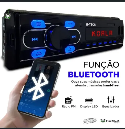 Rádio Mp3 Player Som Carro Automotivo Bluetooth Sd USB 1 Din - H-tech