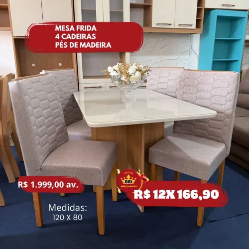 PROMOÇÃO URGENTE - Mesa de Jantar Frida Tampão em Vidro 4 CADEIRAS apenas 12x R$166,90