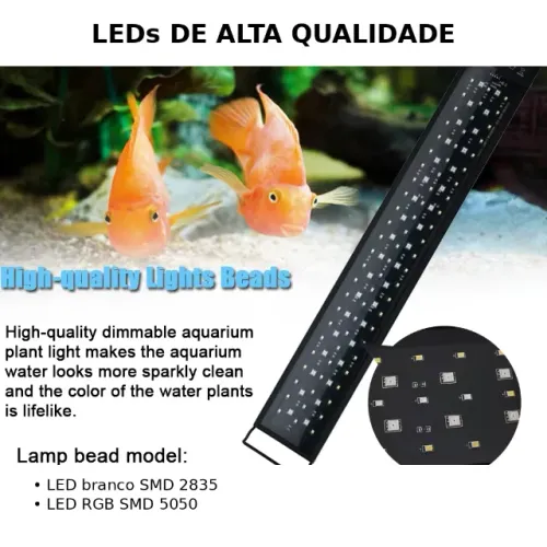 Luminária LED Aquário 16W 43cm Full Spectrum Timer Automático IP68 Bivolt