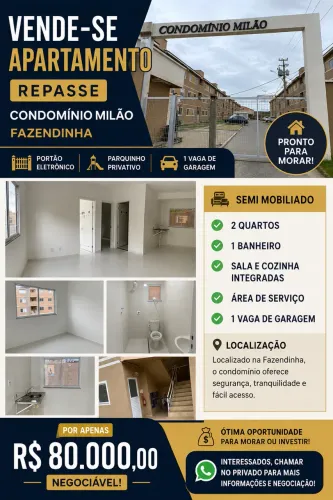 VENDE-SE APARTAMENTO - REPASSE | CONDOMÍNIO MILÃO - FAZENDINHA