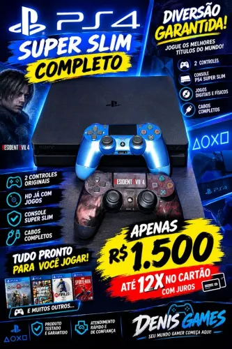 Ps4 super slim com 2 controle jogos digital