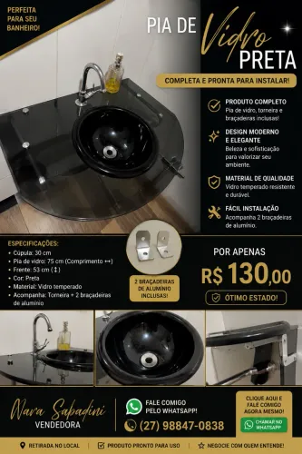Pia de banheiro vidro temperado completa pronta instalar