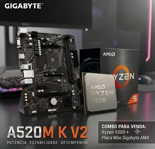 Combo Upgrade PC: Placa Mãe Gigabyte A520M K V2 + Processador Ryzen 5 5500
