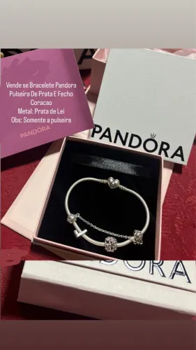 Bracelete Pandora Pulseira De Prata E Fecho Coracao Metal: Prata de Lei