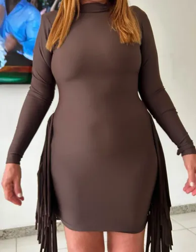 Vestido Franjado cor marrom