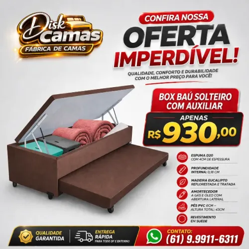 BOX BAÚ SOLTEIRO COM CAMA AUXILIAR - PRATICIDADE E ESPAÇO EXTRA!