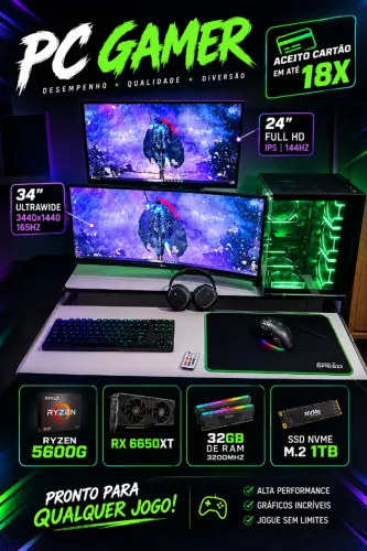 PC Gamer Completo Ryzen 5 + RX 6650 XT | 32GB RAM | 2 Monitores UltraGear | SSD NVME 1TB