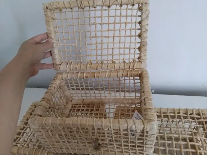 Kit com 03 Caixas Baú N.02 Decorativas em Palha Trançada Artesanais Ótima para Presentear