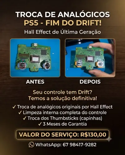 Troca analógico hall effect controle com drift PS5/PS4/Xbox