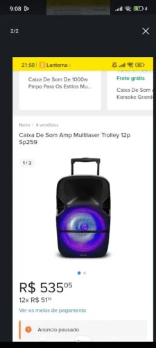 Caixa de som Multilaser funcionando perfeitamente . retirada sia cruzeiro aceito trocas