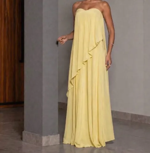 VESTIDO DE FESTA AMARELO-MANTEIGA