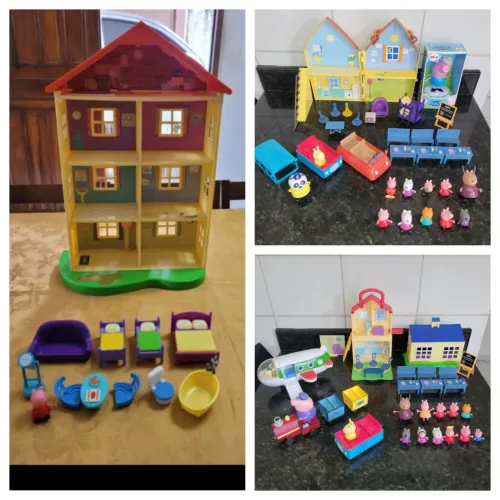 Kit Peppa c 3casas, escolas, ônibus, varios móveis, muitos personagens