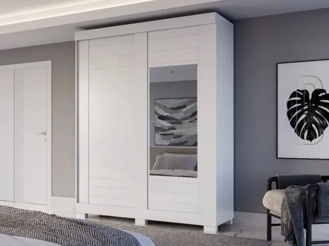 Guarda Roupa Ayla ACP 100% MDF, 02 Portas deslizantes e 02 Gavetas - Entrega Imediata;