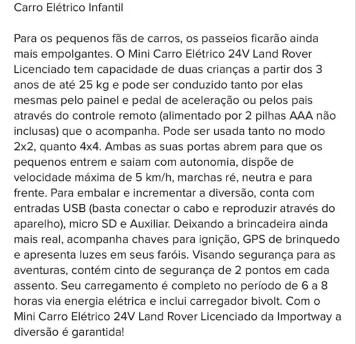 Carro elétrico infantil 