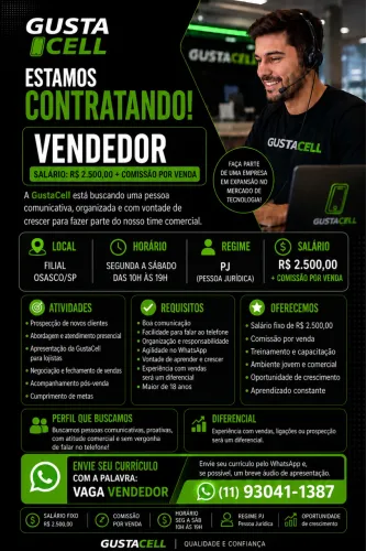 VAGA PARA VENDEDOR COM EXPERIÊNCIA 