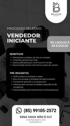Vendedor(a) Iniciante | Comercial e Vendas | Sem Experiência