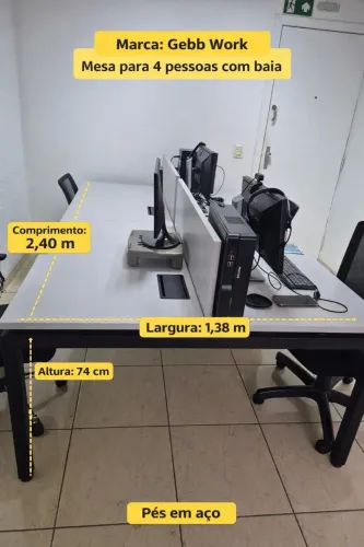 Mesa Escritório com 2 gaveteiros e divisoria para 4 pessoas, passa cabo  Gebb Work