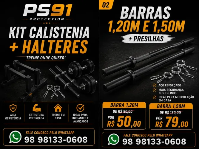 ? KIT TREINO COMPLETO | Paralelas + Halteres por R$129 ?