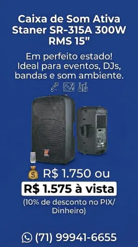 Caixa Ativa Staner SR-315A 300W RMS 15" - Potência Bruta e Qualidade Staner!