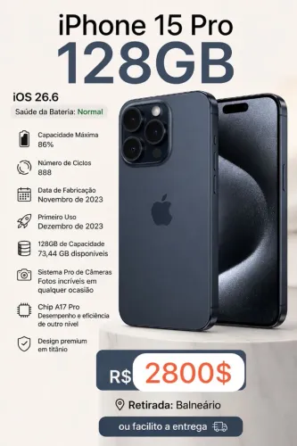 iPhone 15PRO Bateria 86%