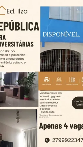 República feminina em frente ao shopping Vila velha ao lado da faculdade UVV.
