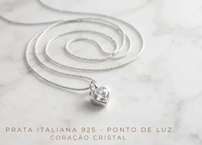 COLAR DE PRATA 925 45 CM . PONTO DE LUZ CORACAO ! DIA A DIA ...