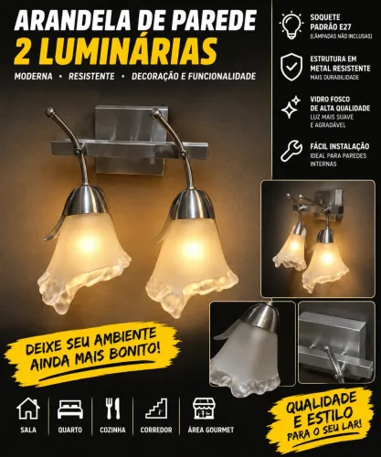 Arandela de Parede 2 Lâmpadas - Moderna e Elegante ?