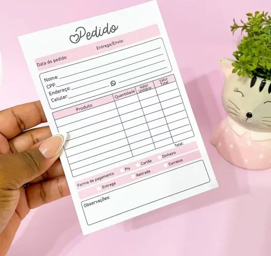 Bloco talão de pedidos rosa 