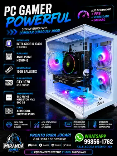 PC Gamer Core I5 10400 GTX 1070 8GB - Completo -Até 12 X 326,00 Sem Acréscimo !!!