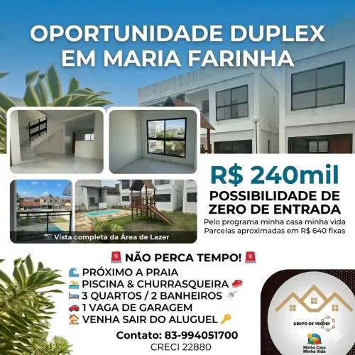 SAIA DO ALUGUEL EM MARIA FARINHA PRÓXIMO A PRAIA E O RIO TIMBO