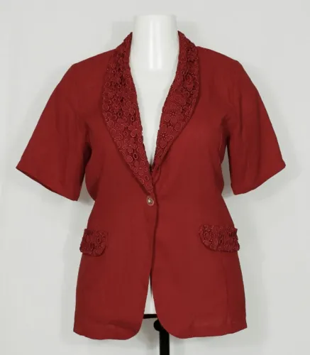 Blazer social vermelho guipir floral vintage  - Ref. 5132