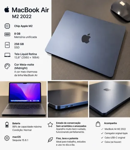 MacBook Air M2 - 13,6? - 256 GB - 8 GB RAM Midnight