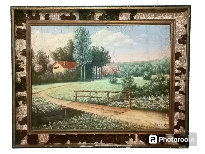 Quadro assinado paisagem rural de Roma 1950