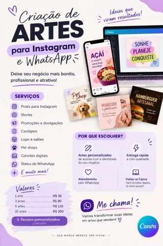CRIAÇÃO DE ARTES PARA INSTAGRAM E WHATSAPP