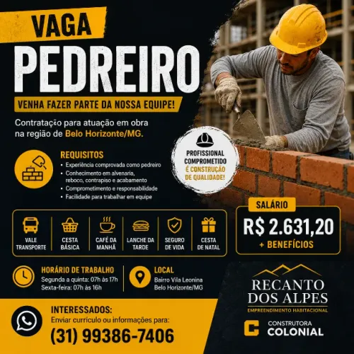 Vaga de Pedreiro CLT
