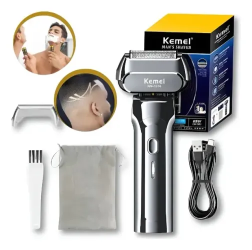 Aparelho De Barbear Elétrico Kemei-1310 Com Protetor Escova