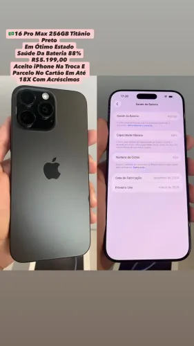iPhone 16 Pro Max 256GB Titânio Preto ( Saúde Da Bateria 88% ) Usado