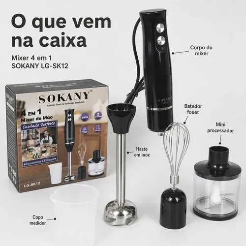 Mixer de Mão Elétrico 4 em 1 - Multifunções