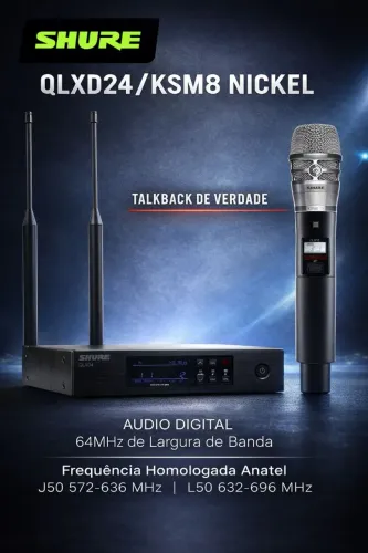 Microfone Sem Fio Original Shure Profissional QLXD24 KSM8 Com TALKBACK