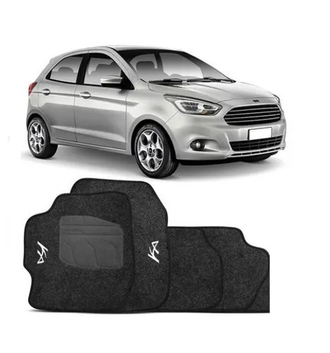 Jogo Tapete wave Ford Ka Hatch e Sedan 2015/2021 Preto Personalizado Com Logo Bordado 4pcs