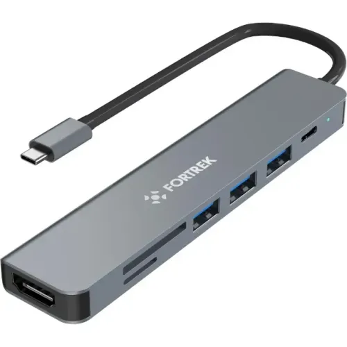  Hub USB-C HDMI 7 Portas Fortrek DC75 7 em 1 (3P USB2.0/ 1P USB3.0/ 1P HDMI/ 1P - WZetta