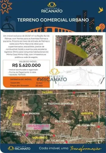 LOTE COMERCIAL NO DISTRITO INDUSTRIAL TAQUARALTO EM PALMAS-TO
