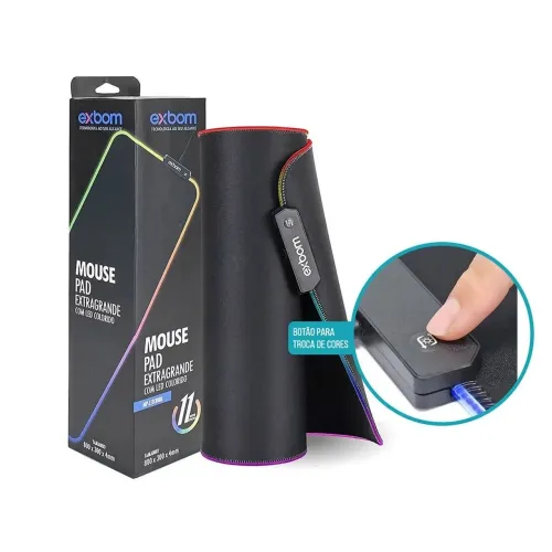 Mouse Pad Gamer Exbom Iluminado led Rgb Grande 80X30CM