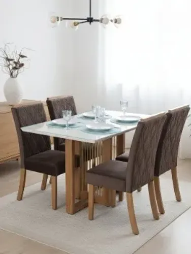 Mesa de Jantar Nátali 120cm + 4 Cadeiras Évelin Nature/Marrom Expresso