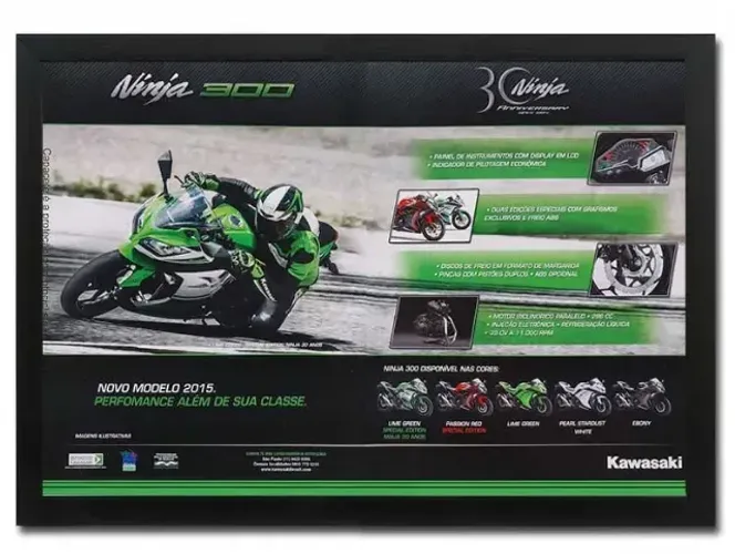 Kawasaki Ninja 300 - Quadro / pôster decorativo com propaganda original de revista