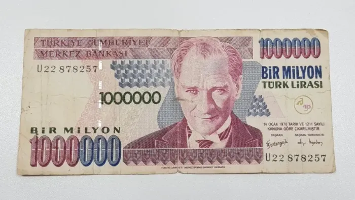 Nota cédula de Lira Turca de 1000000 Liras de 1970